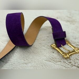 Vintage Vermillion Purple Leather Belt with Gold Buckle Canadian Made Size M